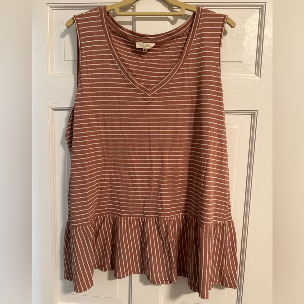 Anthropologie Brown Striped Tank Top with Ruffle Hem